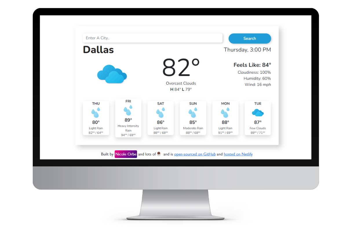 Nicole Orbe | Front End Developer | React Weather App
